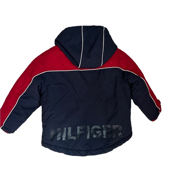 Tommy Hilfiger Boys Youth Navy Blue and Red Puffer Winter Jacket with Hood Sz. 5 - Picture 2 of 11